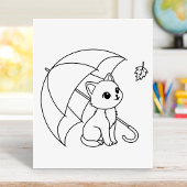 Cute Cat Umbrella Leaf Coloring Page Poster