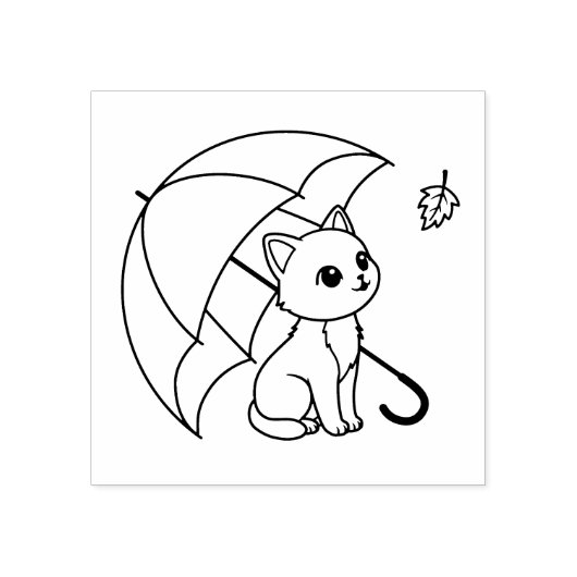 Cute Cat Umbrella Leaf Gummistempel (Prägung)