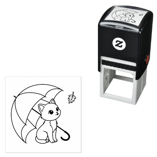 Cute Cat Umbrella Leaf Permastempel (Beispiel)