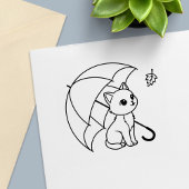 Cute Cat Umbrella Leaf Permastempel