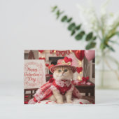Cute Cat Valentine's Day Greeting  Feiertagspostkarte (Stehend Vorderseite)