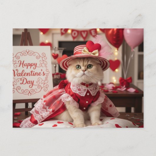 Cute Cat Valentine's Day Greeting  Feiertagspostkarte (Vorderseite)
