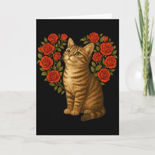 Cute Cat Valentines Floral Heart Funny Cat Lovers Karte (Vorderseite)