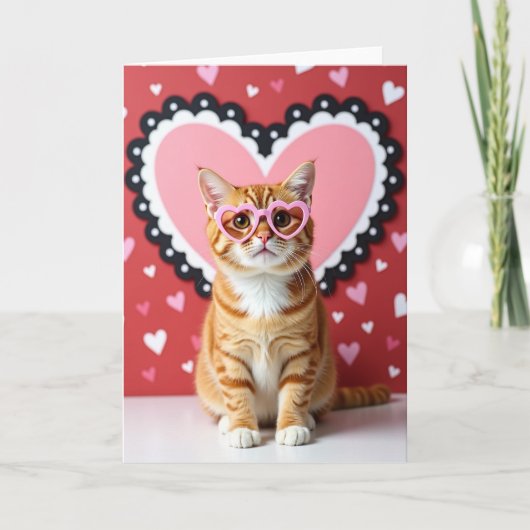 Cute Cat Valentines Heart Card Karte (Vorderseite)