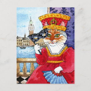 Cute cat Venice Carnival or Valentines postcard Feiertagspostkarte