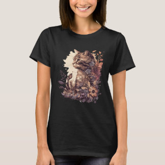 Cute Cat Watercolor Botanical Garden Aesthetic Cat T-Shirt