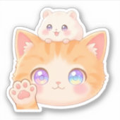 Cute Cat Waving Hello Sticker (Vorderseite)