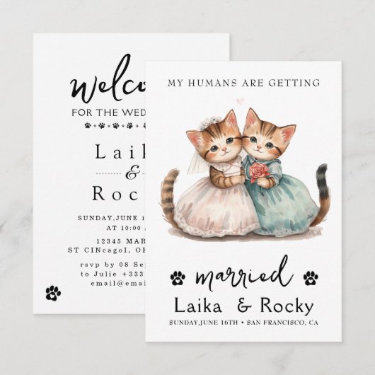 Cute Cat Wedding Invitation Save The Date (Vorne/Hinten)