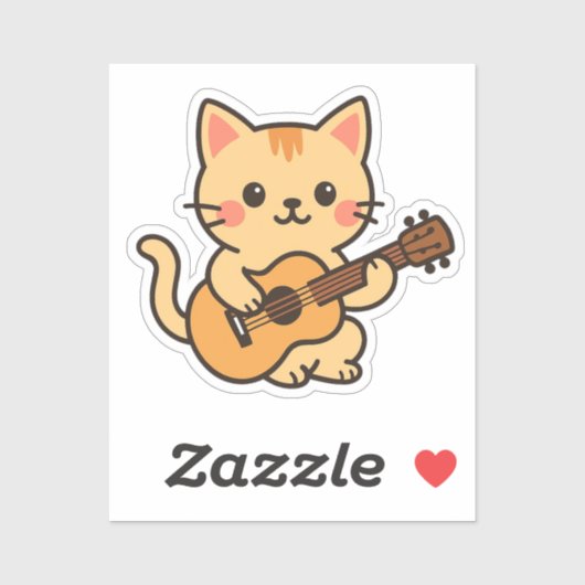 Cute Cat With Acoustic Aufkleber (Blatt)