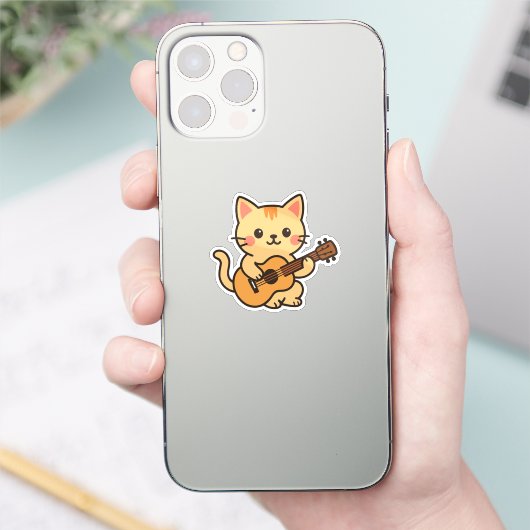 Cute Cat With Acoustic Aufkleber (Telefon)
