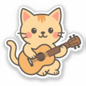 Cute Cat With Acoustic Aufkleber (Vorderseite)