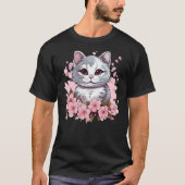 Cute Cat With Cherry Blossoms I Kids Cat (4) T-Shirt (Vorderseite)