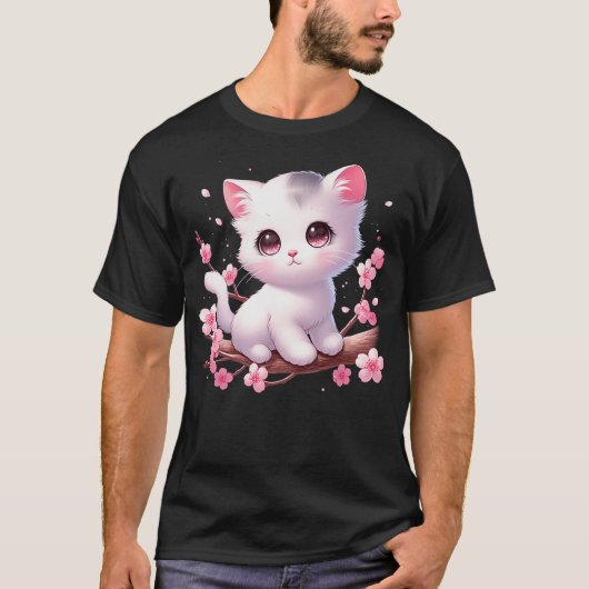 Cute Cat With Cherry Blossoms I Kids Cat T-Shirt (Vorderseite)