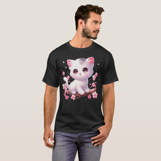 Cute Cat With Cherry Blossoms I Kids Cat T-Shirt (Vorne ganz)