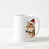 Cute Cat with Christmas hat Personalized Name Kaffeetasse (VorderseiteRechts)