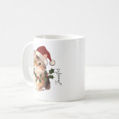 Cute Cat with Christmas hat Personalized Name Kaffeetasse (Vorderseite Links)