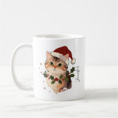 Cute Cat with Christmas hat Personalized Name Kaffeetasse (Links)