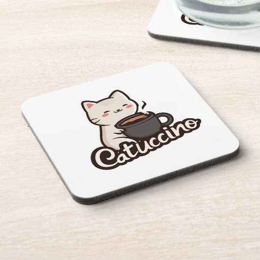 Cute Cat with Coffee – Catuccino Getränkeuntersetzer (Linke Seite)
