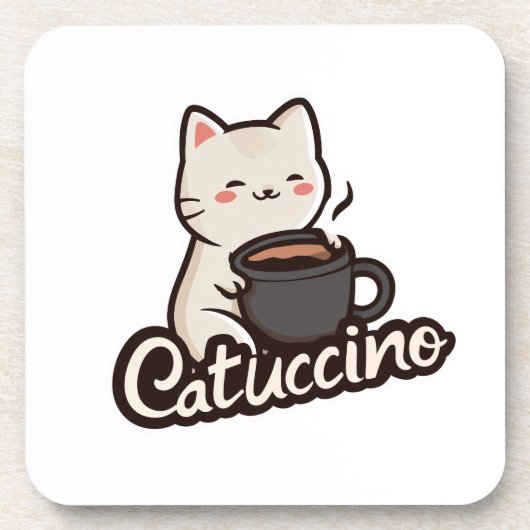 Cute Cat with Coffee – Catuccino Getränkeuntersetzer (Vorderseite)