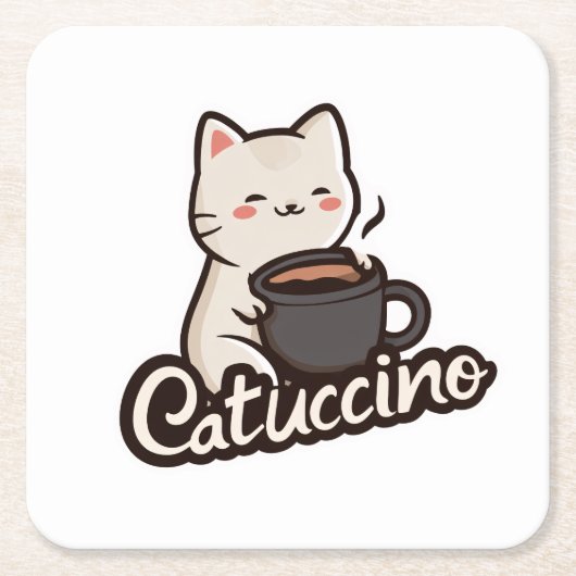 Cute Cat with Coffee – Catuccino Rechteckiger Pappuntersetzer (Vorderseite)
