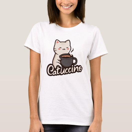 Cute Cat with Coffee – Catuccino T-Shirt (Vorderseite)