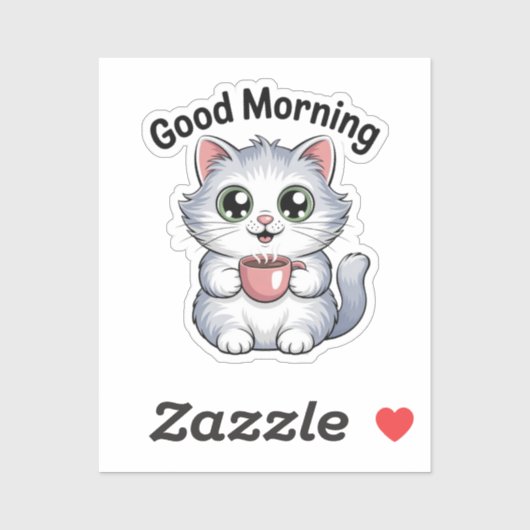 Cute Cat with Coffee “Good Morning” Sticker (Blatt)