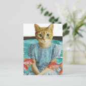 Cute Cat With Goldfish Retro Collage Postkarte (Stehend Vorderseite)