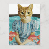 Cute Cat With Goldfish Retro Collage Postkarte (Vorderseite)