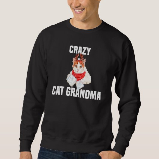 Cute cat with reindeer costume Crazy Cat Grandma Sweatshirt (Vorderseite)