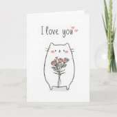 Cute Cat with Roses Valentine`s Day Card Karte (Vorderseite)
