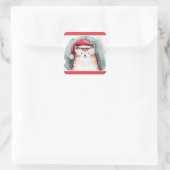 Cute Cat with Santa Hat Square Stickers (Tasche)