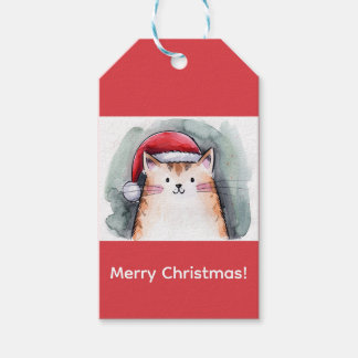Cute Cat with Santa Hat Square Stickers Geschenkanhänger