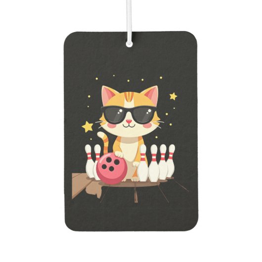 Cute Cat With Sunglasses Cat Playing Bowling For m Autolufterfrischer (Vorderseite)