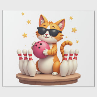 Cute Cat With Sunglasses Cat Playing Bowling For m Geschenkpapier