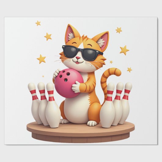 Cute Cat With Sunglasses Cat Playing Bowling For m Geschenkpapier (Flach)