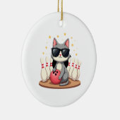 Cute Cat With Sunglasses Cat Playing Bowling For m Keramik Ornament (Rechts)
