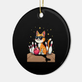 Cute Cat With Sunglasses Cat Playing Bowling For m Keramik Ornament (Links)