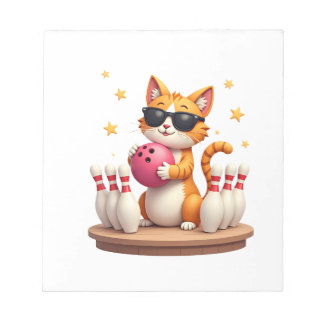 Cute Cat With Sunglasses Cat Playing Bowling For m Notizblock