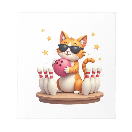 Cute Cat With Sunglasses Cat Playing Bowling For m Notizblock (Vorderseite)