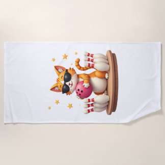 Cute Cat With Sunglasses Cat Playing Bowling For m Strandtuch