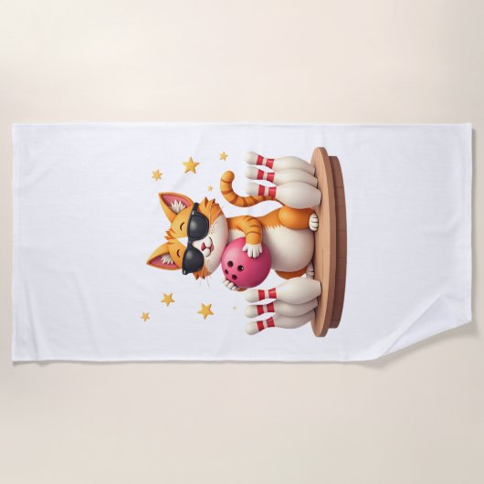 Cute Cat With Sunglasses Cat Playing Bowling For m Strandtuch (Vorderseite)
