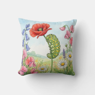 Cute Caterpillar and Flowers Tiny Insects  Kissen