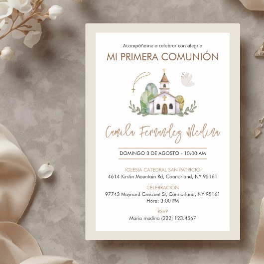 Cute Catholic Church Elegant Girl First Communion Einladung