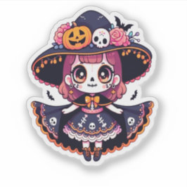 Cute catrina girl halloween aufkleber