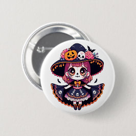 Cute catrina girl halloween button