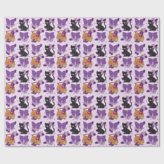 Cute Cats and Bows Pattern Geschenkpapier (Flach)