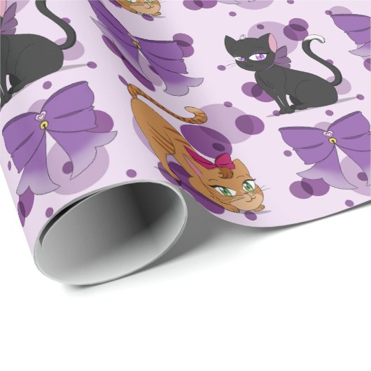 Cute Cats and Bows Pattern Geschenkpapier (Rolleneckpunkt)