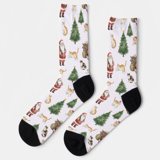 Cute Cats and Christmas Trees Pattern Socks Socken (Linkes Detail)