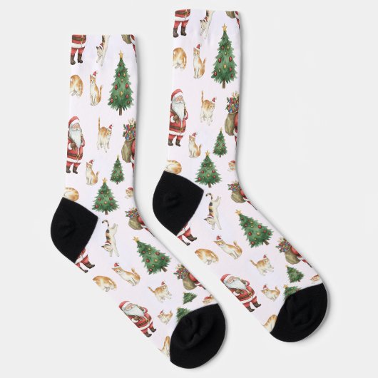 Cute Cats and Christmas Trees Pattern Socks Socken (Rechts)