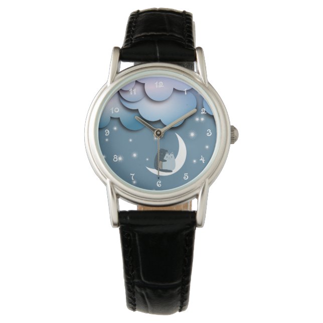 Cute Cats Cuddling on the Moon Art Armbanduhr (Vorderseite)